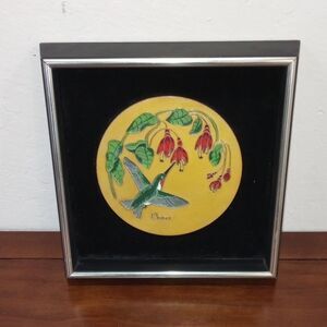 E'nore by Eleanor Forrestal Framed Enamel on Copper Hummingbird Art, Vintage!